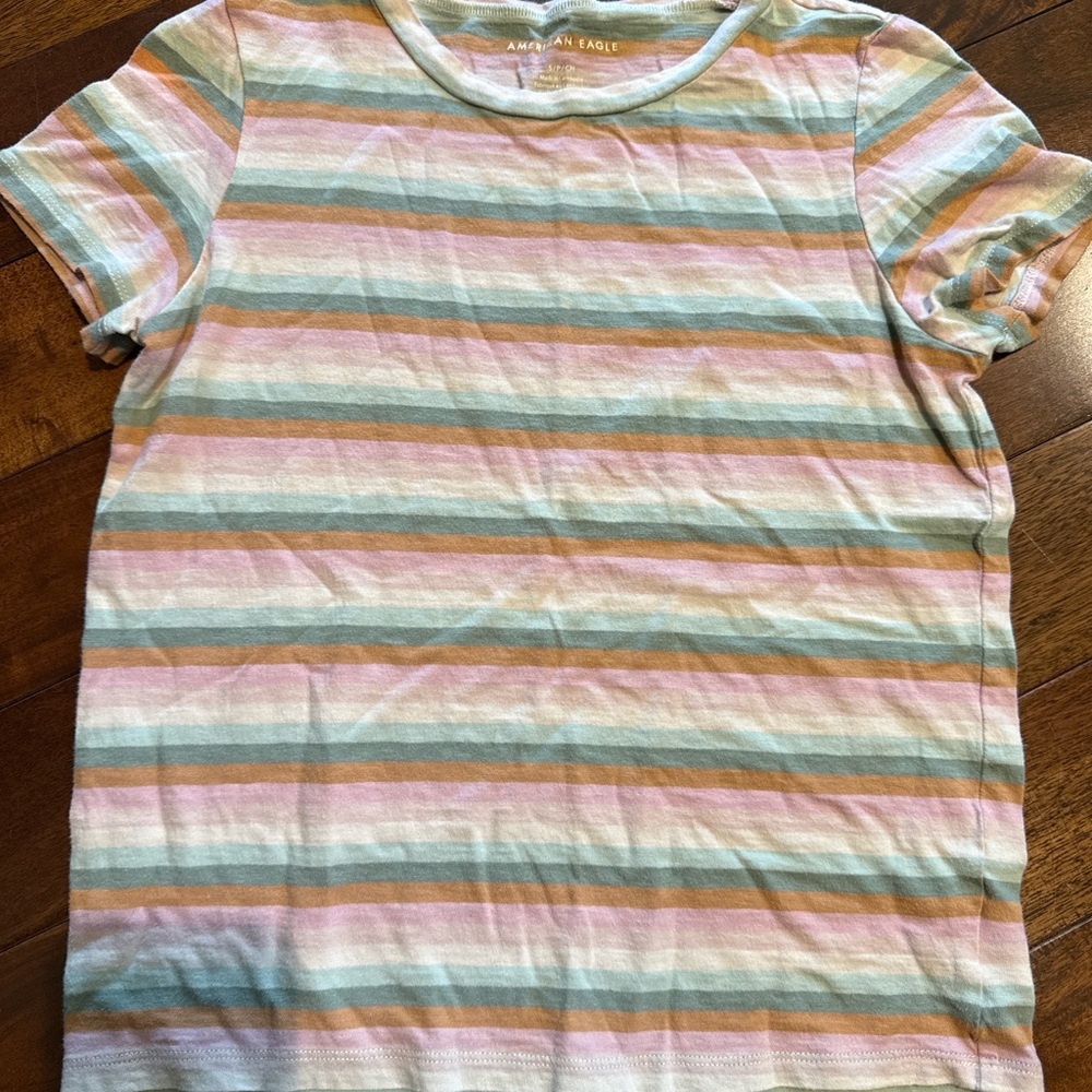 American Eagle Pastel Striped Tee – Soft Knit Short Sleeve Shirt - Size S